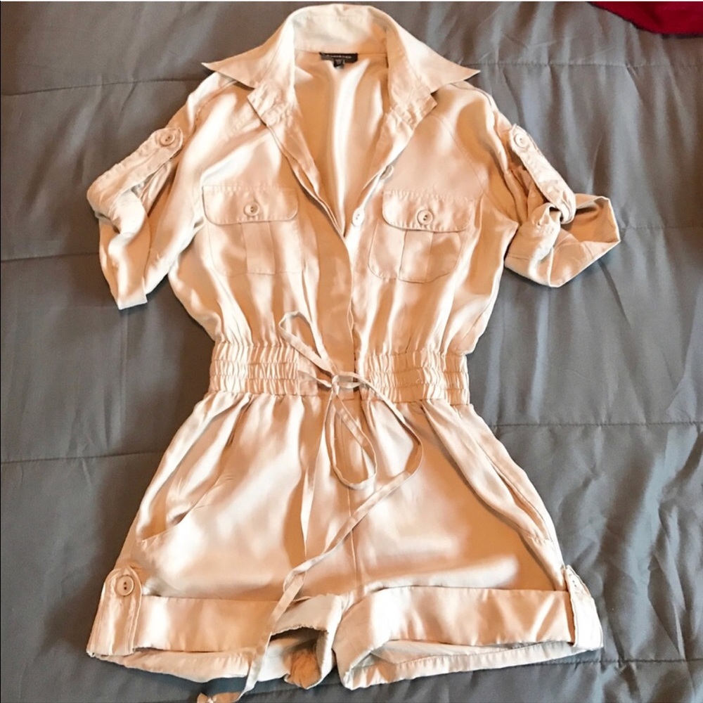100% Silk Beige Bebe Drawstring Romper